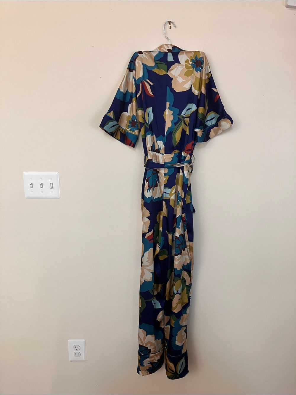 Zara Bold Floral Wide-Leg Jumpsuit in Blue, Green and Cream - Picture 5 of 13